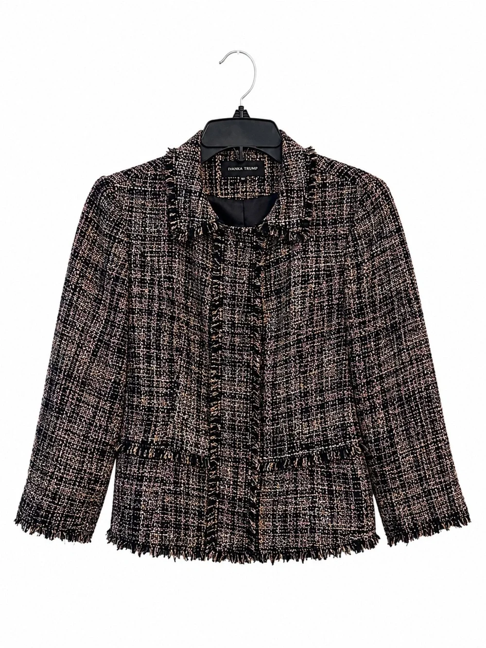 Ivanka Trump Tweed Fringe Blazer Jacket Pink Black White Women’s Size 10 - Picture 1 of 4